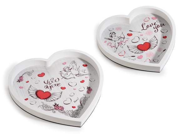 Set of 2 heart trays in Cupido Barocco wood