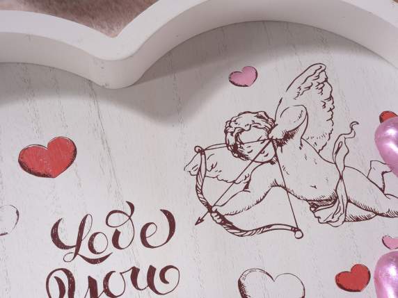 Set of 2 heart trays in Cupido Barocco wood