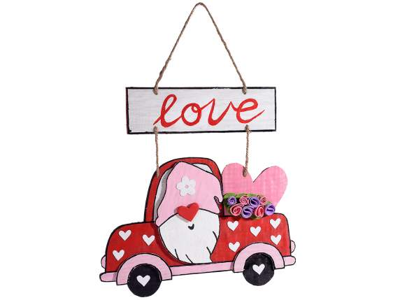 Wooden plaque with gnome in love to hang