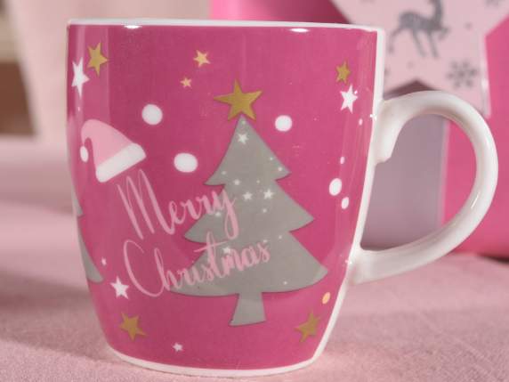 Juego de 2 tazas navideñas de porcelana con adornos dorados