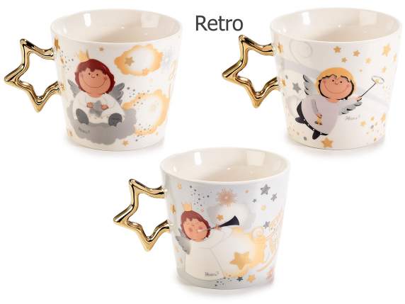 Taza de porcelana 40ml con asa de estrellas doradas angelito