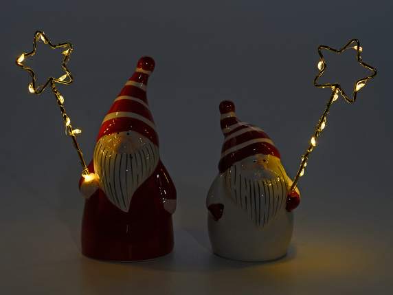 Set 2 Père Noël en céramique avec étoile lumineuse