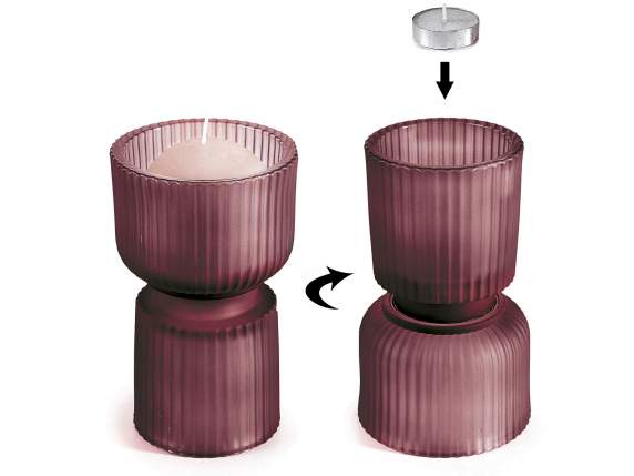 Bougeoir en verre grenat satiné moleté à double usage