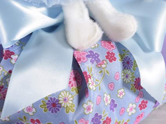 Sac porte-colombe en tissu fleuri avec lien en satin