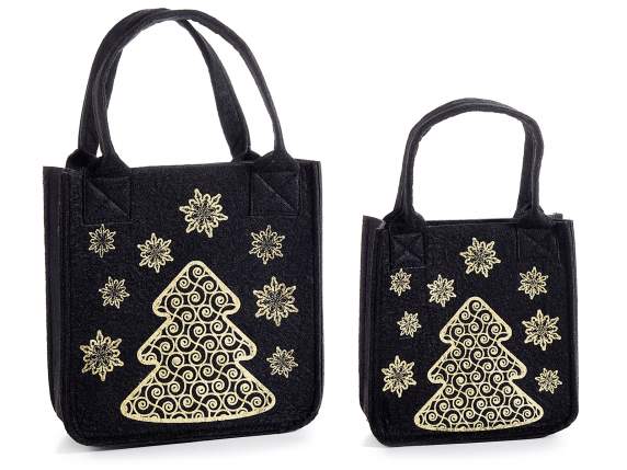 Set of 2 black cloth bags with gold decorations