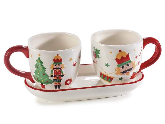 Set of 2 100ml ceramic coffee cups and Christmas saucer