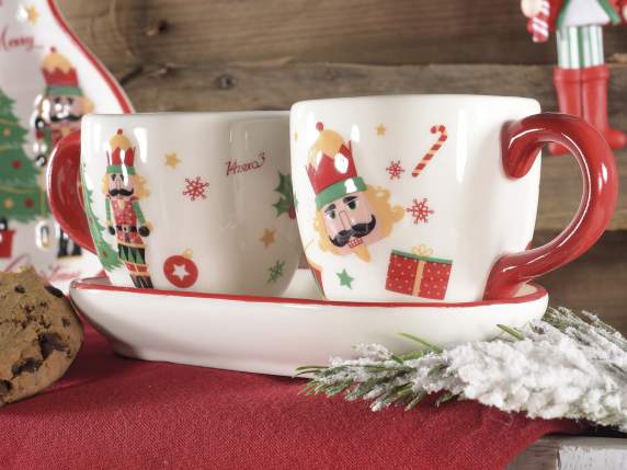 Set of 2 100ml ceramic coffee cups and Christmas saucer