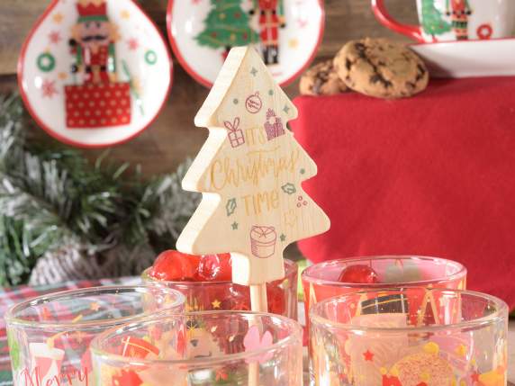 Aperitif set 5 decorated glass bowls on wooden tray