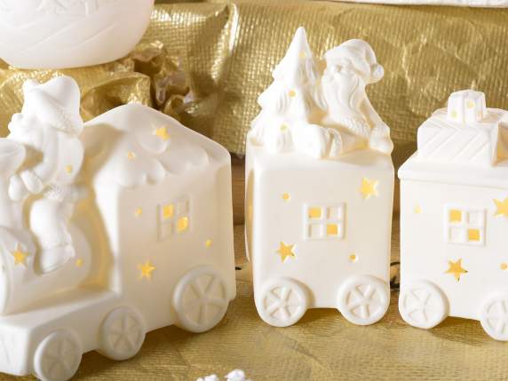 White matte ceramic train with warm white led lights