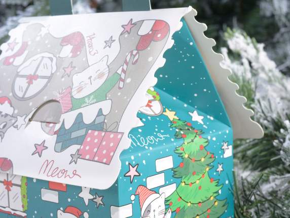 House box in Meowy Xmas printed paper with handle