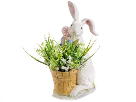 Bunny pot holder in colored ceramic to be placed