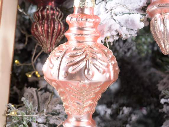 Christmas decoration in colored glass and glitter on display