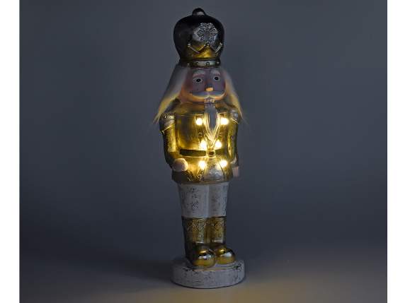 Nutcracker character in white - gold resin with LED lights
