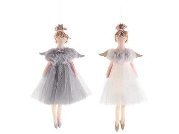 Angel with tulle dress and eco-fur stole to hang