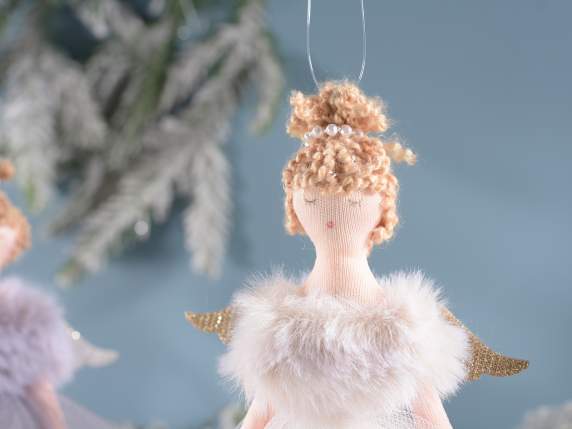 Angel with tulle dress and eco-fur stole to hang