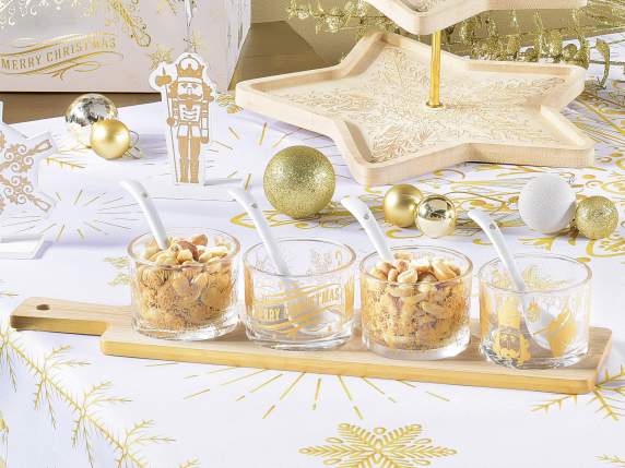 Aperitif set 4 glass bowls with teaspoon on tray