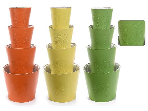 Set of 4 tree of life eco-leather vases w - waterproof inter