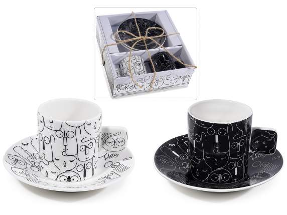 Scat. gift with 2 cups and saucer in decorated porcelain