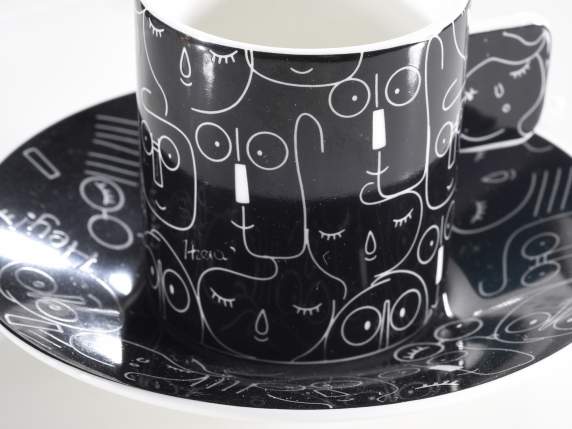 Scat. gift with 2 cups and saucer in decorated porcelain