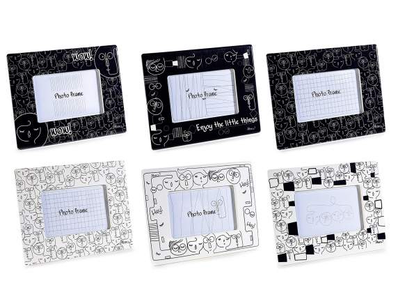 Glossy ceramic photo frame to place Black - White decorati
