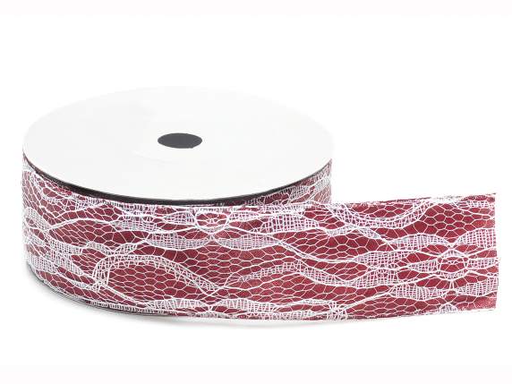 Bordeaux satin ribbon with white lace