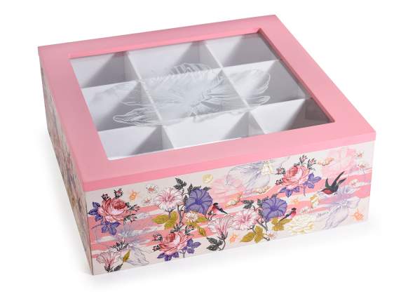 Tea - spice box wood and glass 9 compartments Foulard