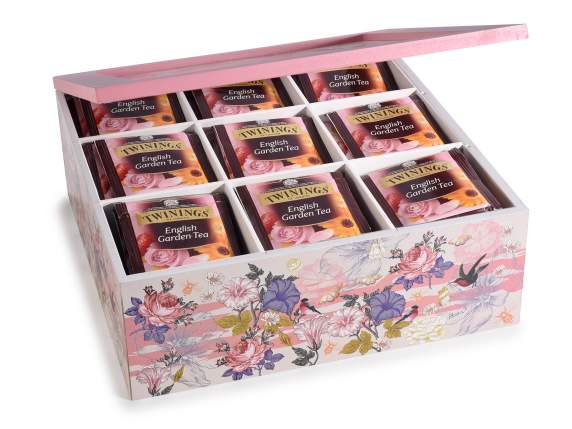 Tea - spice box wood and glass 9 compartments Foulard