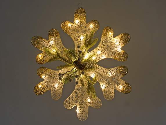 Metal snowflake w - warm white led lights to hang