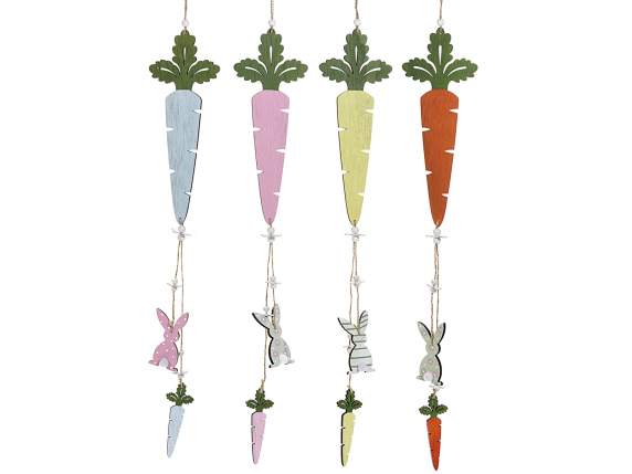 Carrot in colored wood to hang with hanging decorations