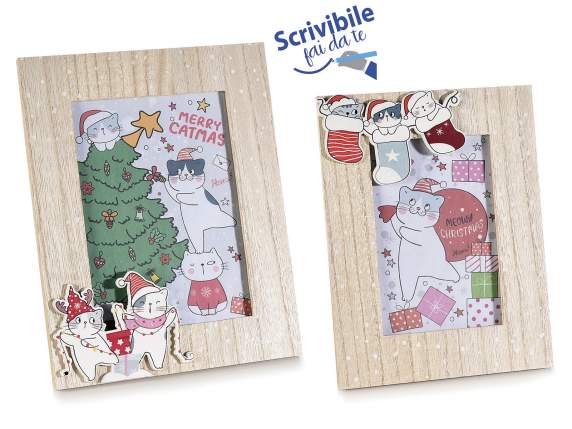 Set of 2 wooden photo frames to rest Meowy Xmas