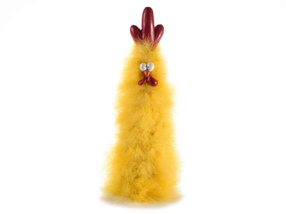 Chicken with ball eyes in colored resin and yellow plumes