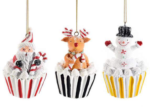 Cupcake colored resin decoration to hang