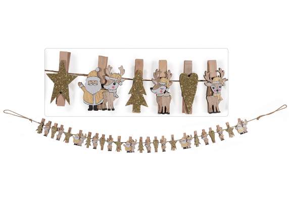 Clothespin garland with Christmas characters to hang