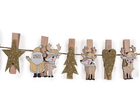 Clothespin garland with Christmas characters to hang