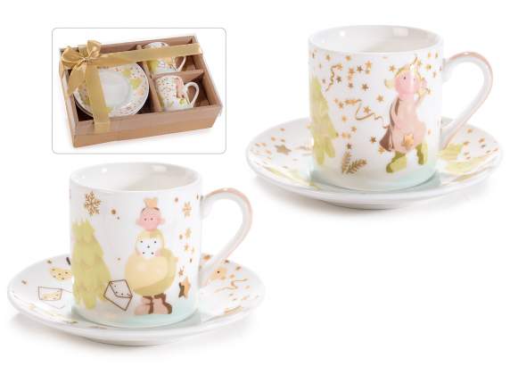 Conf. 2 cups and saucers in Stellina Doro porcelain