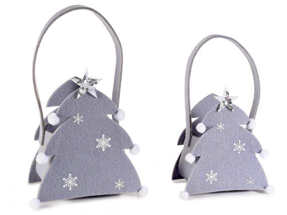 Set of 2 tree bags in gray cloth w - sequin star