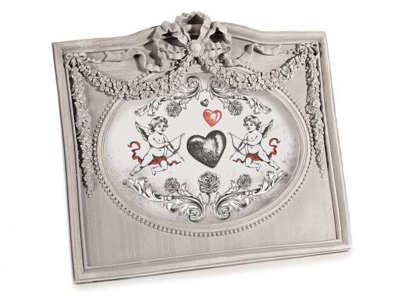 Rectangular photo frame in decorated resin to be placed on