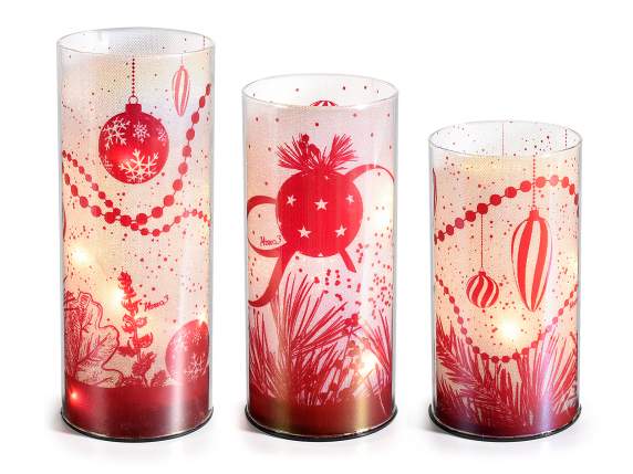 Set of 3 glass cylinder lamps decorated with LED lights