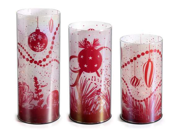 Set of 3 glass cylinder lamps decorated with LED lights