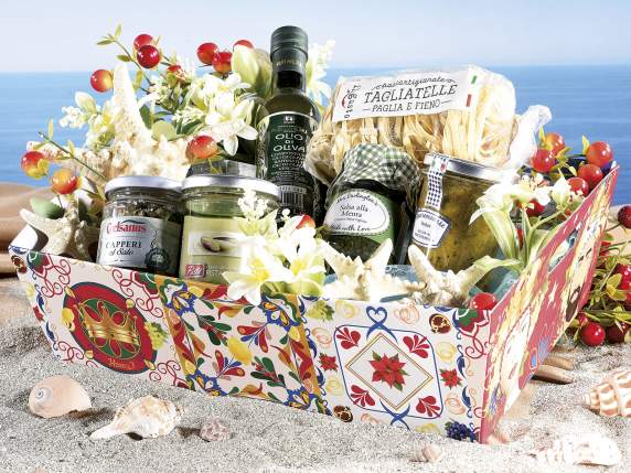Paper tray with handles and decorations Gusto Mediterraneo