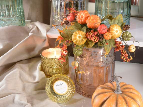 Iridescent effect glass vase with relief decorations