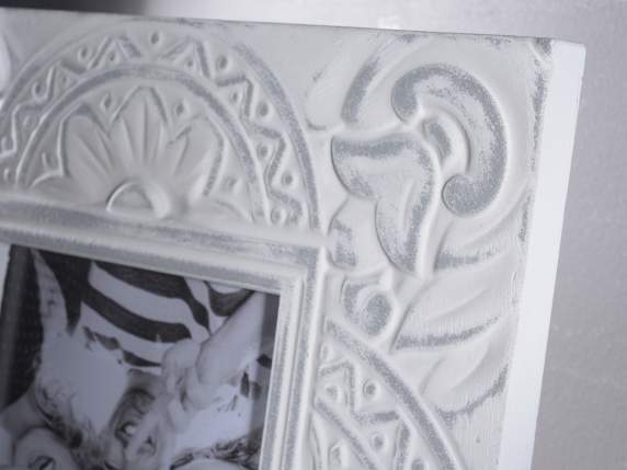Wooden photo frame to stand with decorations in relief