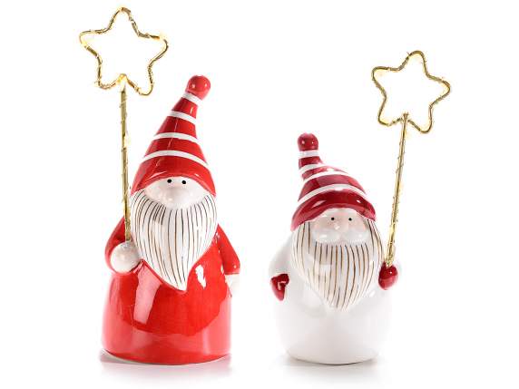 Set 2 Santa Claus in ceramic with luminous star