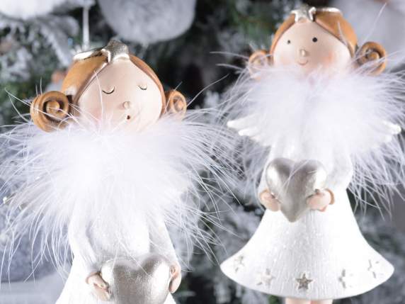 Resin angel with decorative feathers and glitter to be place