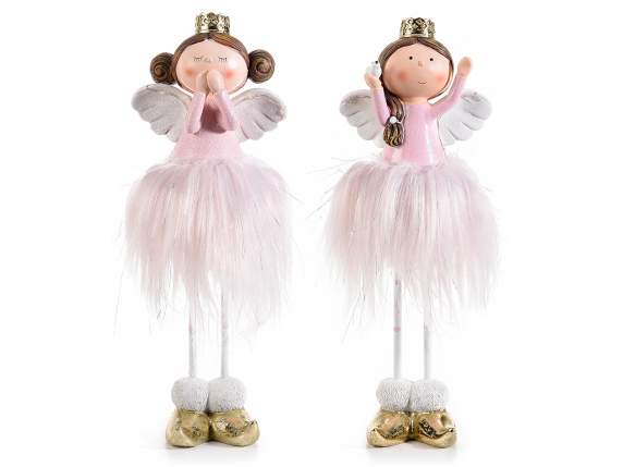 Resin angel with eco-fur skirt and wings with LED light