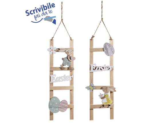 Decorative wooden ladder w - rabbit and hanging eggs
