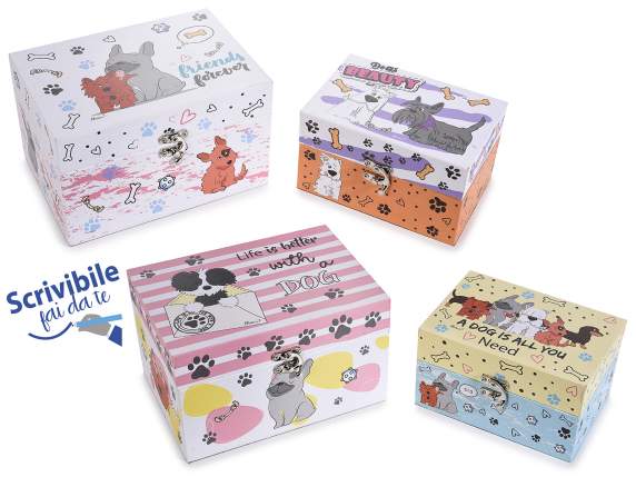 Set of 2 wooden boxes with hook closure Happy dogs