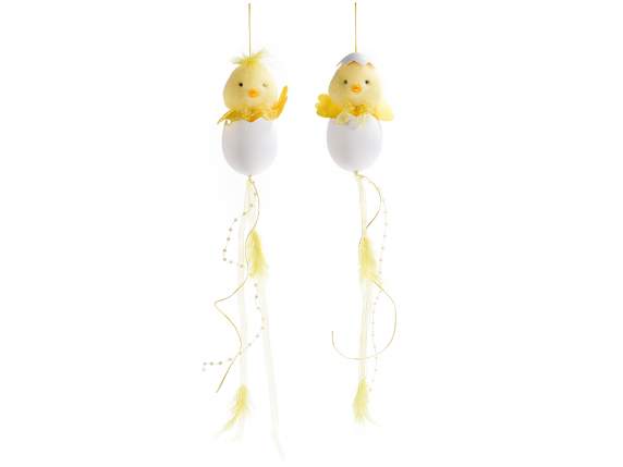 Chick in the egg to hang in faux fur with pendants