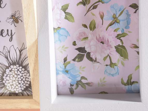 Photo frame with 3 multicolored wooden frames to hang
