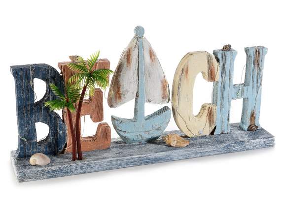 Decorative wooden writing Beach with multicolored led ligh
